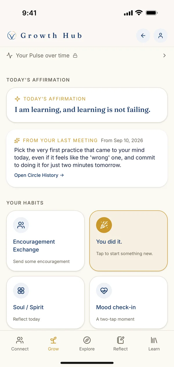 Growth Hub screen in the Vitanis app