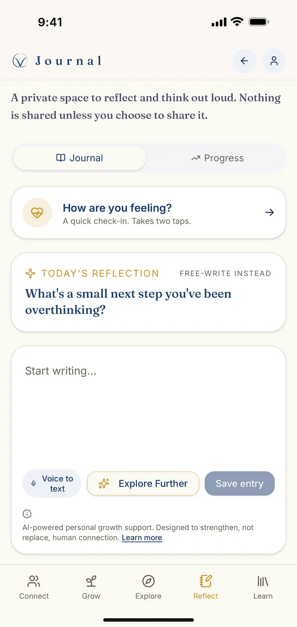 Journal screen in the Vitanis app